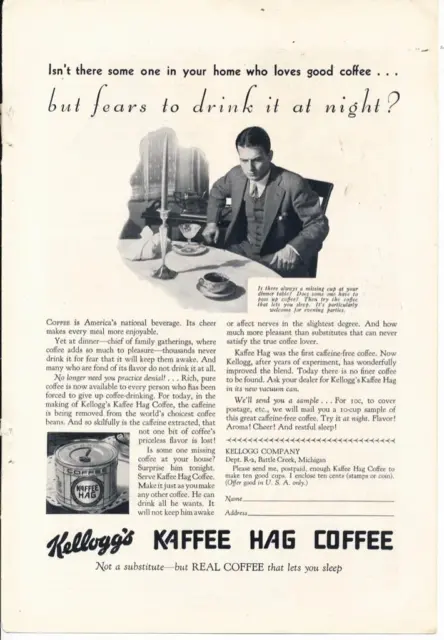 Magazine Ad - 1930 - Kellogg's Kaffee Hag Coffee