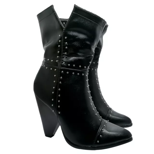 Stivali Donna Camperos Texani Nero Ecopelle Scarpe Borchie Western Cowboy