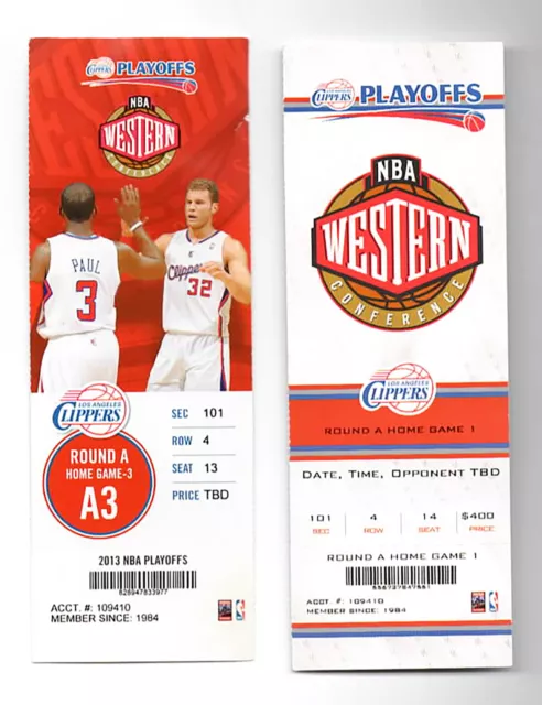 2012-2013--L.a Clippers--Nba Playoffs--Full Unused Tickets--Lot Of 2--Nmt