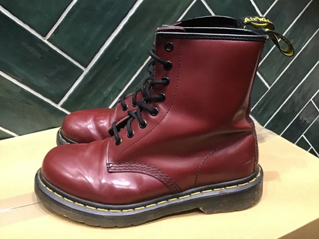 DOC MARTENS CHERRY Red Leather 1490 10 Hole Boots Uk5 38 Good