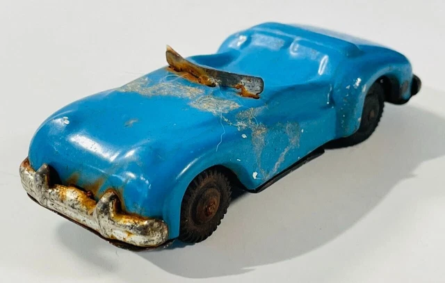 VINTAGE MAH TOYS Tin Metal Toy Pull Back Car Blue Made in Japan 3.5