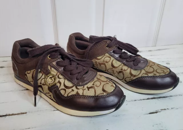 Women's GUESS Designer Logo Brown Lace-up Sneaker Shoes Size 7.5 M WGWilder