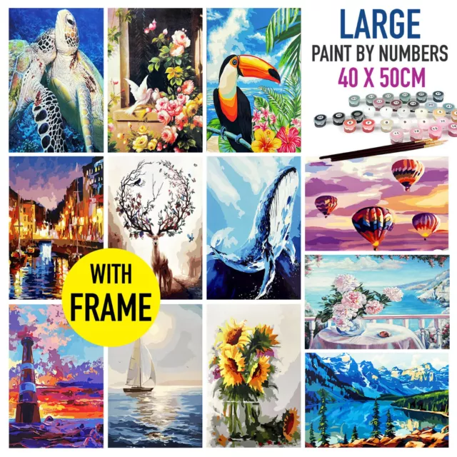 Large Paint By Numbers Kit Framed Canvas DIY Oil Acrylic Painting 40 x 50cm Xmas