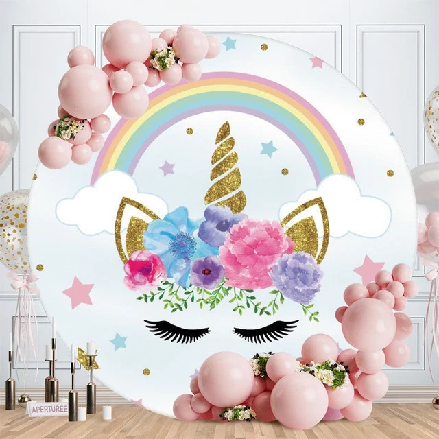 Purple With Blue Unicorn Round Birthday Backdrop