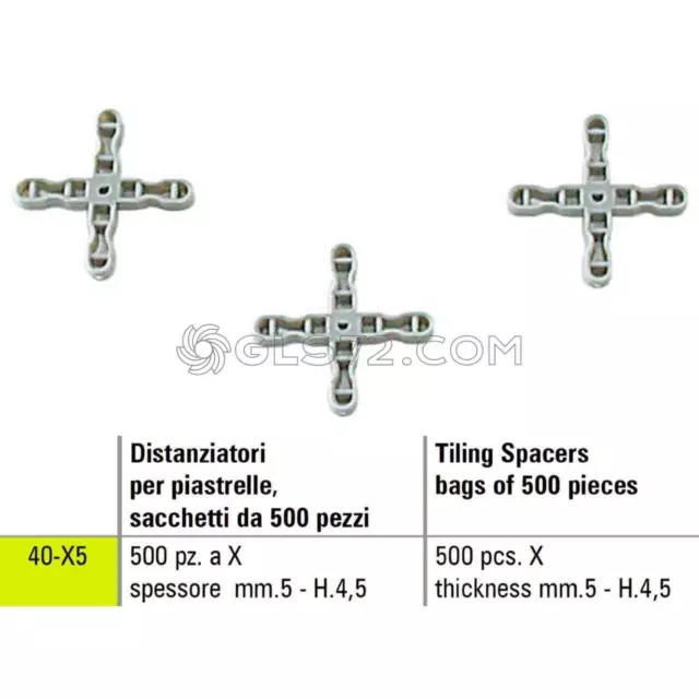 DISTANZIATORI A X PER PIASTRELLE SIGMA 40-X5 A SPESSORE  mm 5 - H. 4,5 500 PEZZI