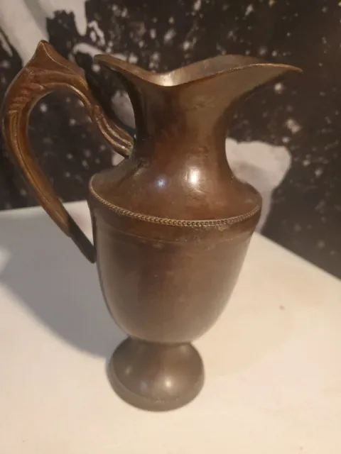 Brass Copper Water Pitcher 8" Used Patina Grecian Made in India Antique