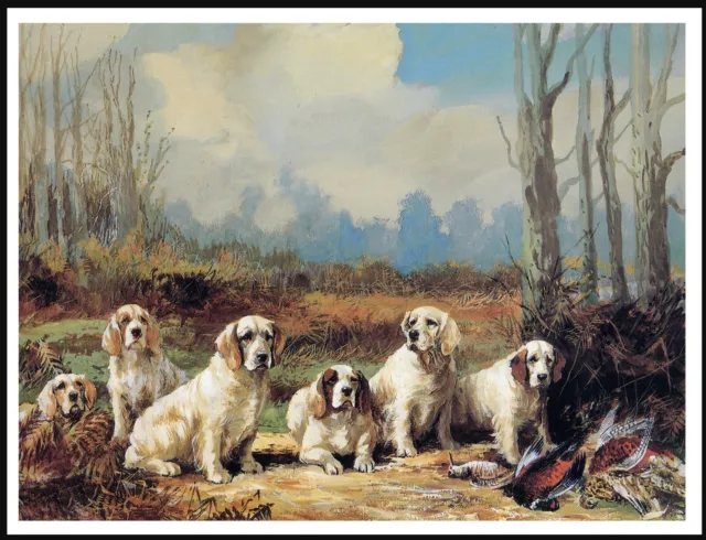 Clumber Spaniel Group Of Dogs Vintage Style Dog Art Print Poster