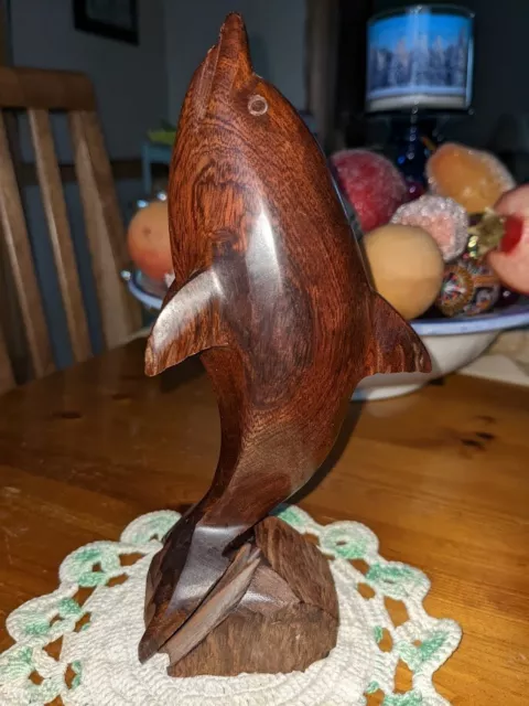 Ironwood Dolphin Porpoise Solid Wood Hand Carved Polished Figurine 7" Mexico