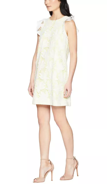 NWT Tahari by ASL Petite Ruffle Sleeve Novelty Sheath Dress White/Lemon Size 10P 2