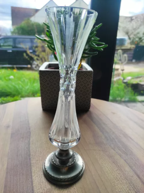 Soliflore en verre taillé et étain italien sculpté PELTRO vintage