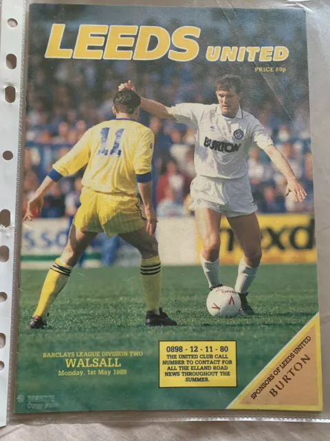 Leeds United Match Day Programmes v Walsall 1st May 1989