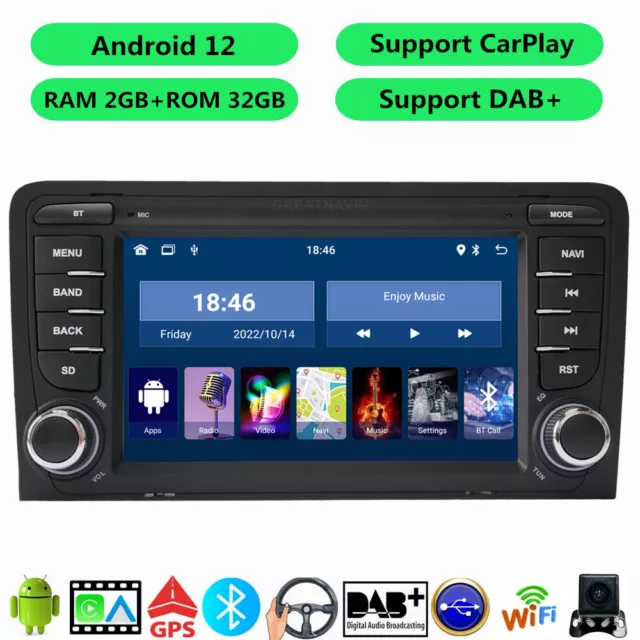 For Audi A3 S3 Head Unit Car Stereo Radio DAB+ Sat Nav CarPlay Android Auto BT