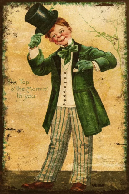 Vintage Irish Gentleman, Top O The Morning, Postcard Image on a New Metal Sign