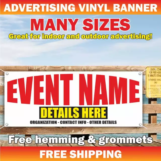 Event Business Name Advertising Banner Vinyl Mesh Sign Custom Details Birthday