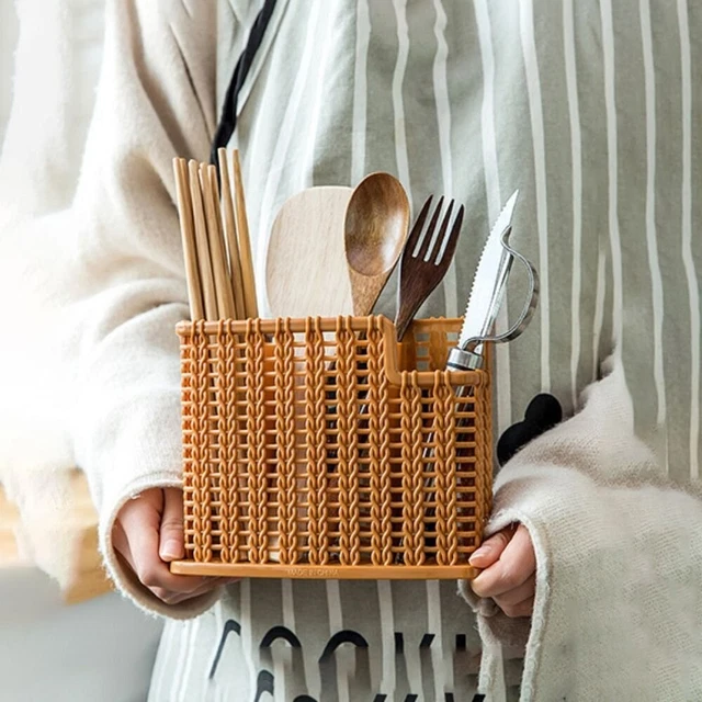 DRAINAGE CHOPSTICK CAGE Vine Weaving Style Cutlery Compartment Storage