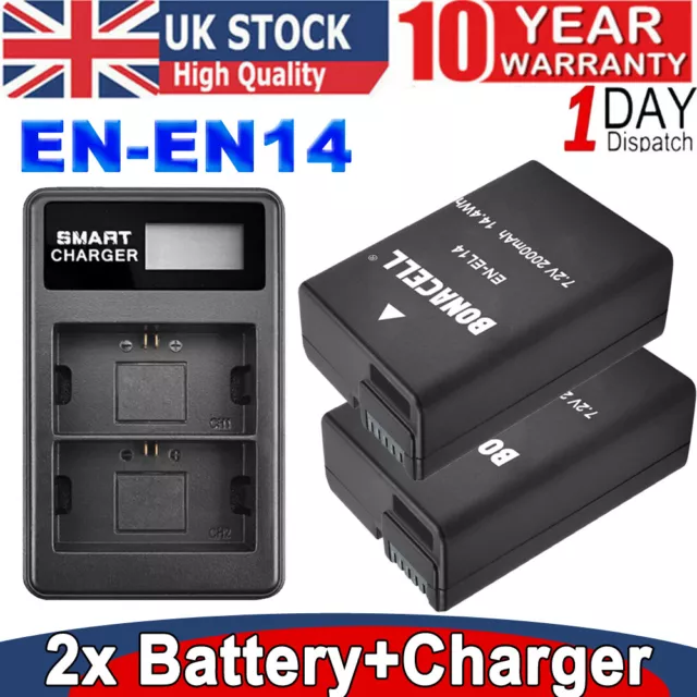 2x EN-EL14 Battery +LCD Charger for Nikon D3100 D3200 D3300 D5100 D5300 P7700