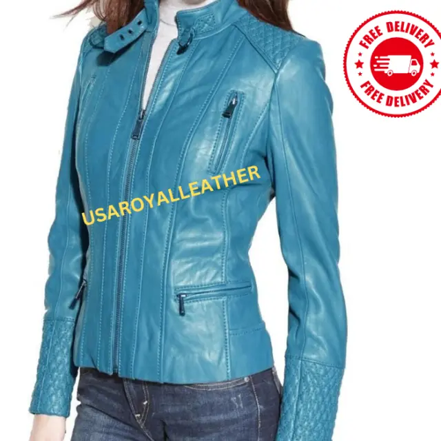 Souple Véritable Cuir D'Agneau Femmes Veste Moto Slim Fit & Durable