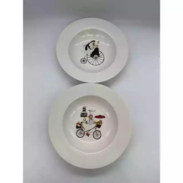 Oneida Chefs To Go Stoneware Set of 2 Soup Bowls 8.75" Bicycle
