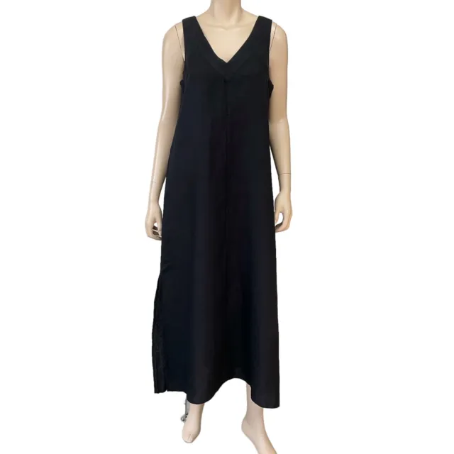 DKNY Pure Womens Black Linen Sleeveless V Neck Maxi Dress Size S NWT $115