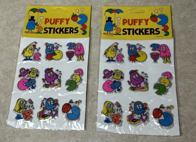 Vintage NOS MINT 1970s 1980s Unlicensed Pac-Man Puffy Stickers Lot of 2 Packs