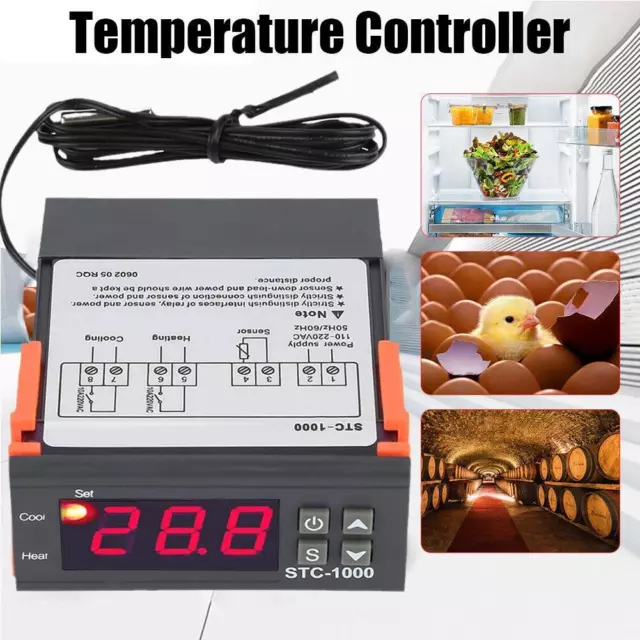 STC-1000 12V/24V/110-220V 12-72V Digital Temperature Thermostat NTC H3B3