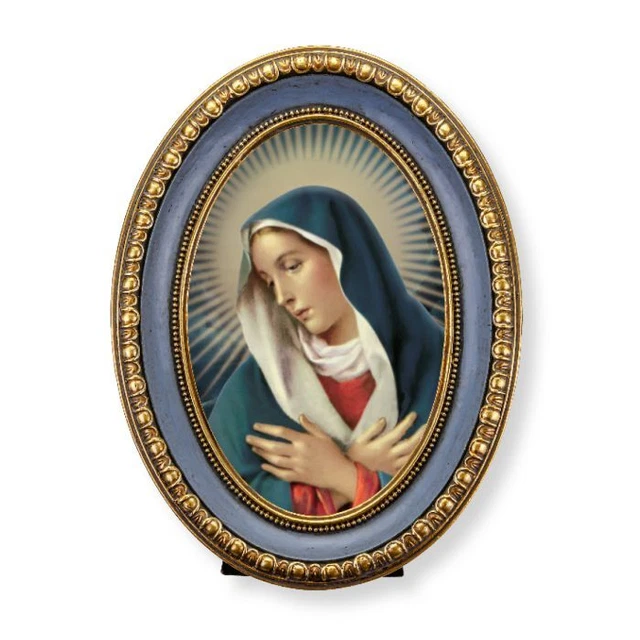 OUR LADY OF Divine Mercy with Oval Blue and Gold-Leaf Frame 5 1/2" x 7 ...