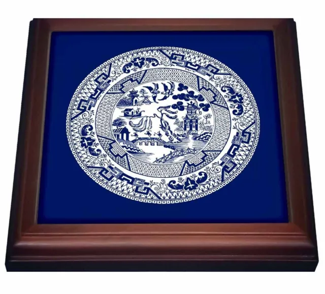 3dRose Willow Pattern in Delft Blue and White 8x8 Trivet with 6x6 ceramic tile