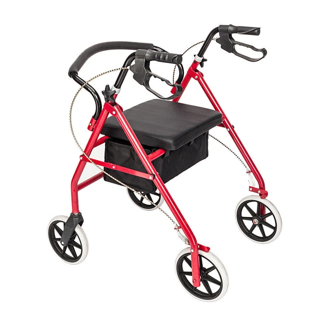 Rollator Rolling Walker with Medical Curved Back Soft Seat Light Weight Aluminum
