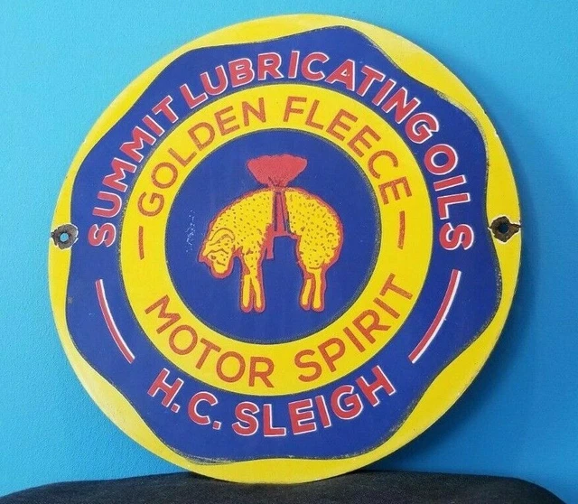 Vintage Golden Fleece Motor Oils Porcelain Gas Service Station Pump Plate Sign