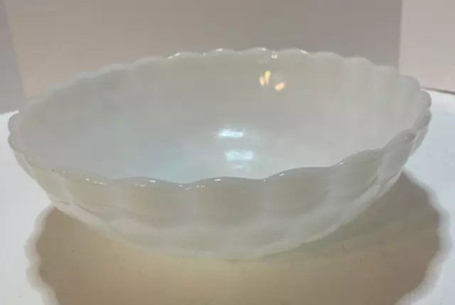 VINTAGE  1960 Anchor Hocking Milk Glass Bubble Large Round Serving Bowl 8.25"