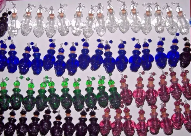 10pc Huge Lot Mix Glass Skull Head bottle Halloween stash Imp bottle pendant