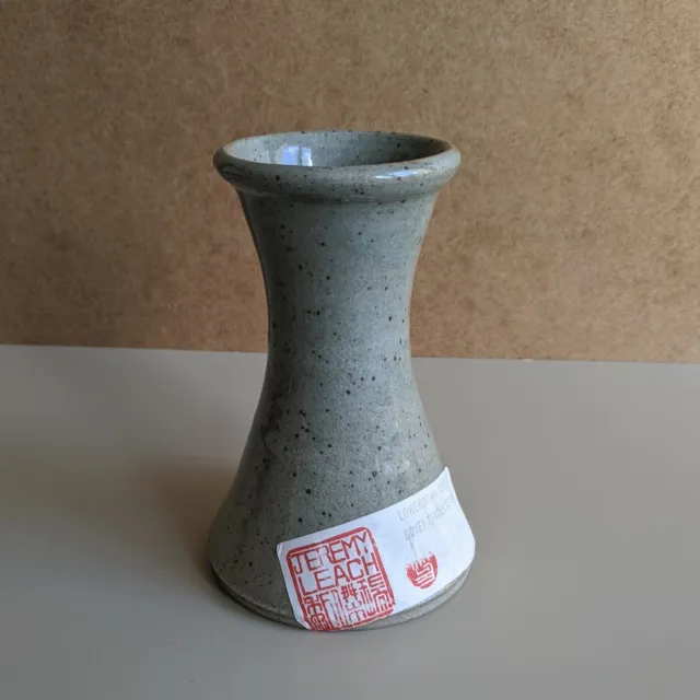 Jeremy Leach Lowerdown Studio Pottery Celadon Waisted Vase With Original Label