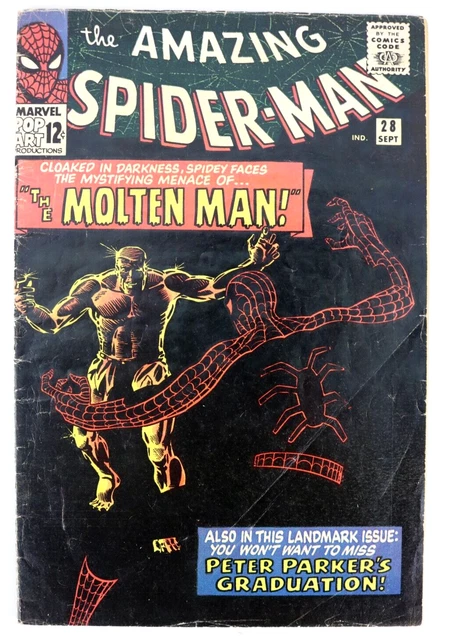 AMAZING SPIDERMAN # 28  1st APPEARANCE OF MOLTEN MAN 1965