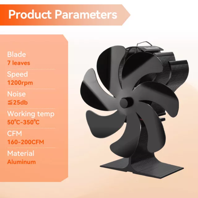 6 aspas 7 aspas Ventilador de chimenea Ventilador de estufa de leña 3