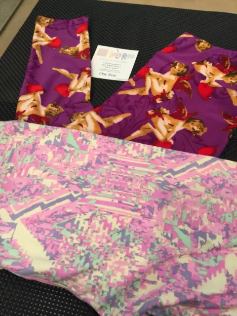 Neuf avec étiquettes leggings LuLaRoe OS motif imprimé cœur de Cupidon partout rouge amour de la Saint-Valentin 2