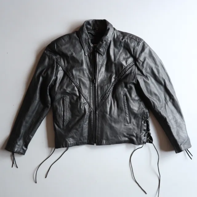 Vtg Barney's Leather Motorcycle Moto Jacket Biker Black Ladies XL