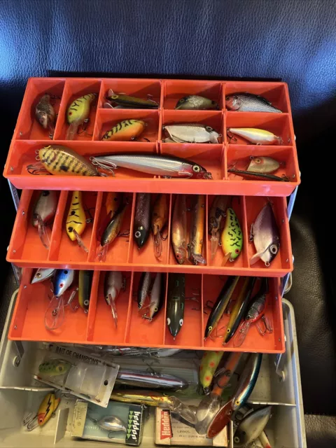 OLD VINTAGE WOOD Fishing Tackle Box With Lures - Nice $55.99 - PicClick