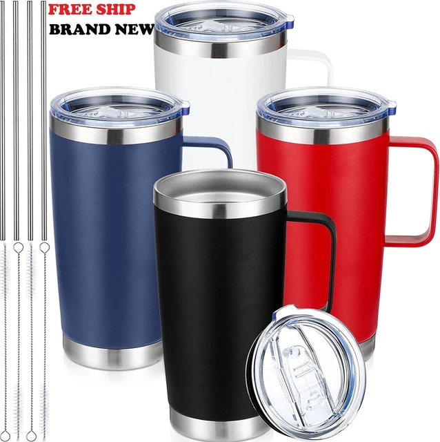 4 Pcs 20 oz Tumbler Mug with Lid and Straw, Insulated Travel Coffee Mug