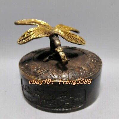 Exquisite Chinese Handmade Old Copper Gilded Dragonfly Box