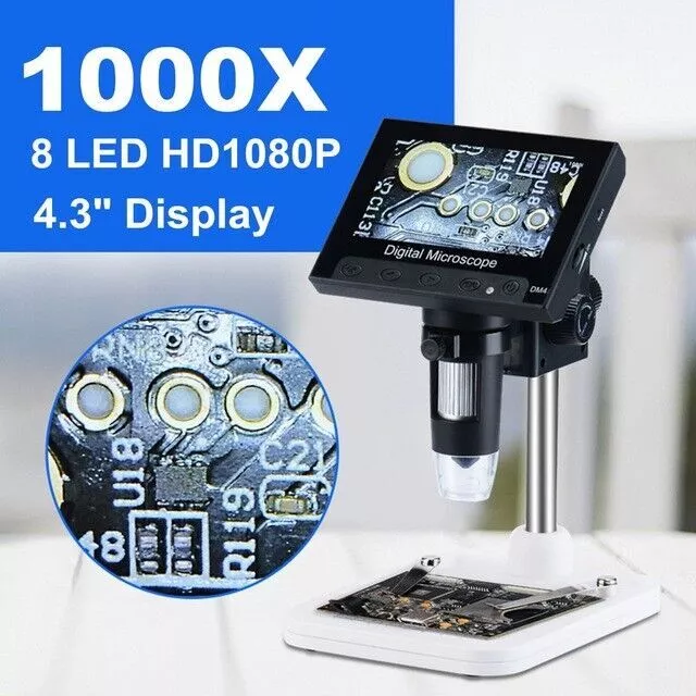 Elikliv 4.3" Coin Microscope LCD Digital Microscope 1000X 8LED Adjustable Lights