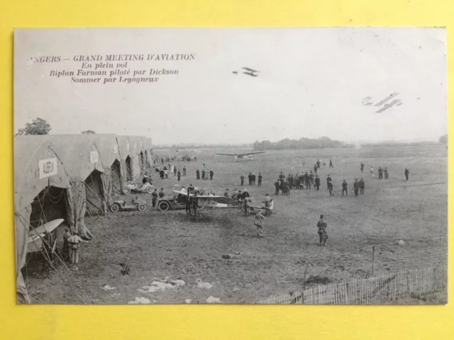 cpa ANGERS AVIATION MEETING Hangar RAID AIRPLANE FLYING Biplan FARMAN Dickson