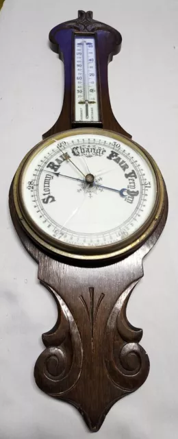 Wall Hanging Oak barometer And Thermometer