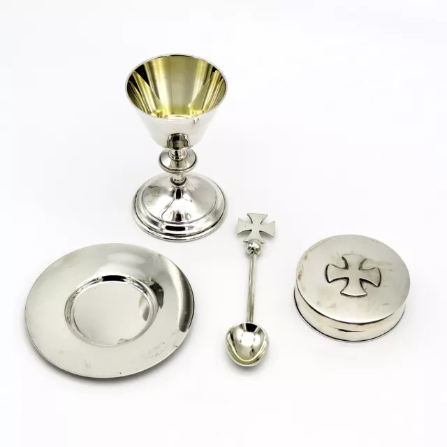 Nice 4 pc Sterling Silver Travel Communion Set English Marks 1964