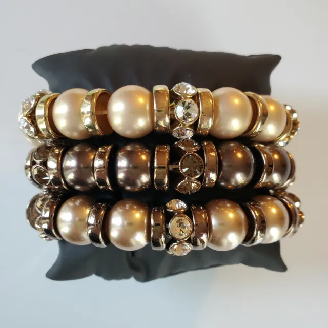 Nordstrom Faux Glass Pearls & Rhinestones Stretch Bracelets Lot 3 Quality Heavy