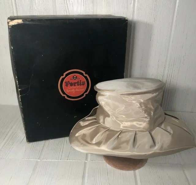 Vintage Portis Hats Hat Box and Women's Hat Back Bow Beige Tan