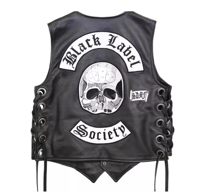 Gilet in pelle biker da uomo Zakk Wylde Label Society BLS| Gilet in pelle toppa teschio|