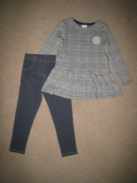 New F&F Girls Grey Jeggings Leggings & Dress - 2 Piece Outfit Set - 3-4 Years