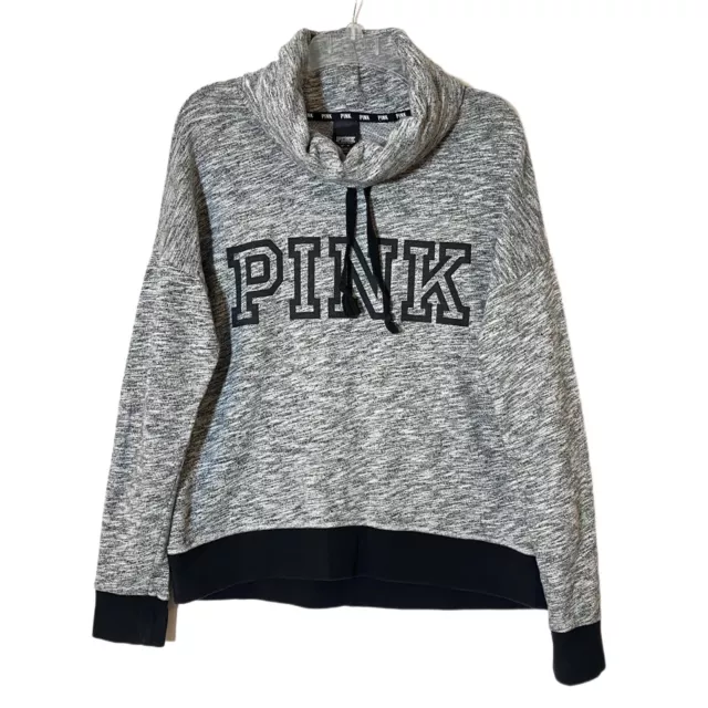 Victoria's Secret PINK Gray Logo Cowl Neck Oversized Pullover Sweatshirt Medium