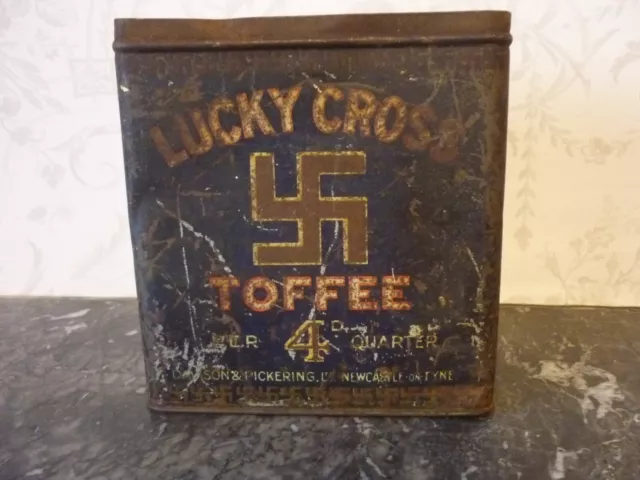 Rare Antique Lucky Cross Toffee Tin Davison & Pickering Newcastle on Tyne.