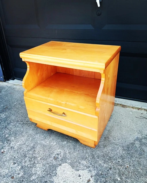 1960s Mid Century Modern Kling Blonde Solid Curly Maple Nightstand!
